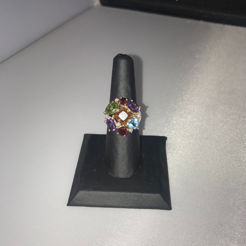 14k Gold Precious Gems Cluster Ring-Pictured left - Picture 3 of 5